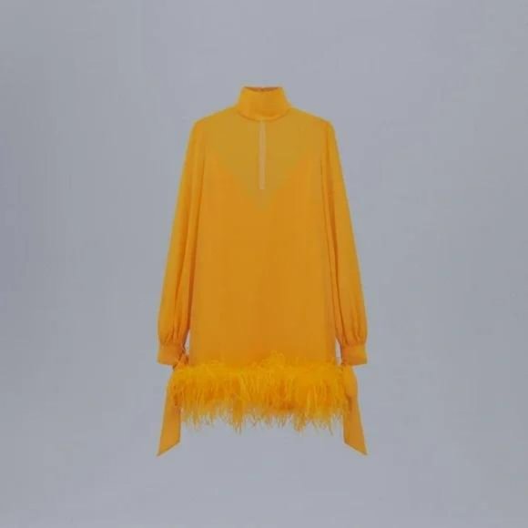 MANGO SEMITRANSPARENT FEATHER DRESS YELLOW - Picture 5 of 7